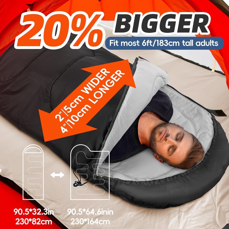 Mereza Sleeping Bags XL for Adults Cold Weather Mens Large Wide Sleeping Bag for Big and Tall Girls Boys with Compression Sack for Camping Backpacking Warm & Cool Weather - Image 3